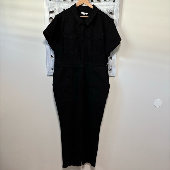 NEW Good American The Fit For Success Black Stretch Denim Zip Front Jumpsuit - Picture 4 of 10